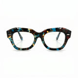 MiGAFAS FR6912 Blue Havana geometric butterfly acetate prescription eyeglasses, front view
