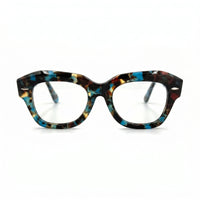 MiGAFAS FR6912 Blue Havana geometric butterfly acetate prescription eyeglasses, front view