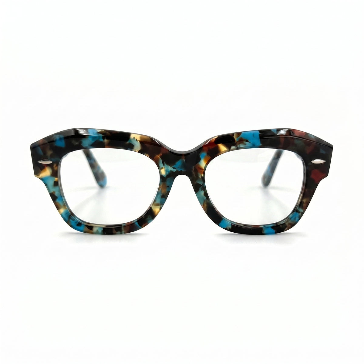 MiGAFAS FR6912 Blue Havana geometric butterfly acetate prescription eyeglasses, front view