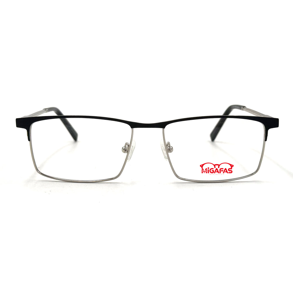 MiGAFAS XK4764 Black stainless steel browline eyeglasses front view