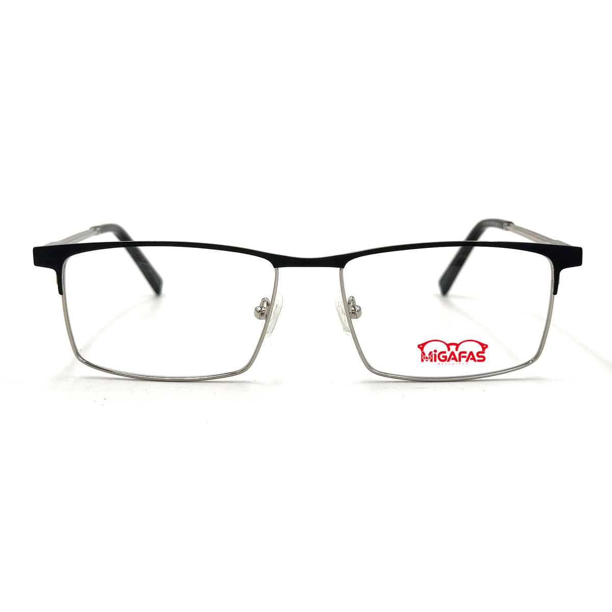 MiGAFAS XK4764 Black stainless steel browline eyeglasses front view
