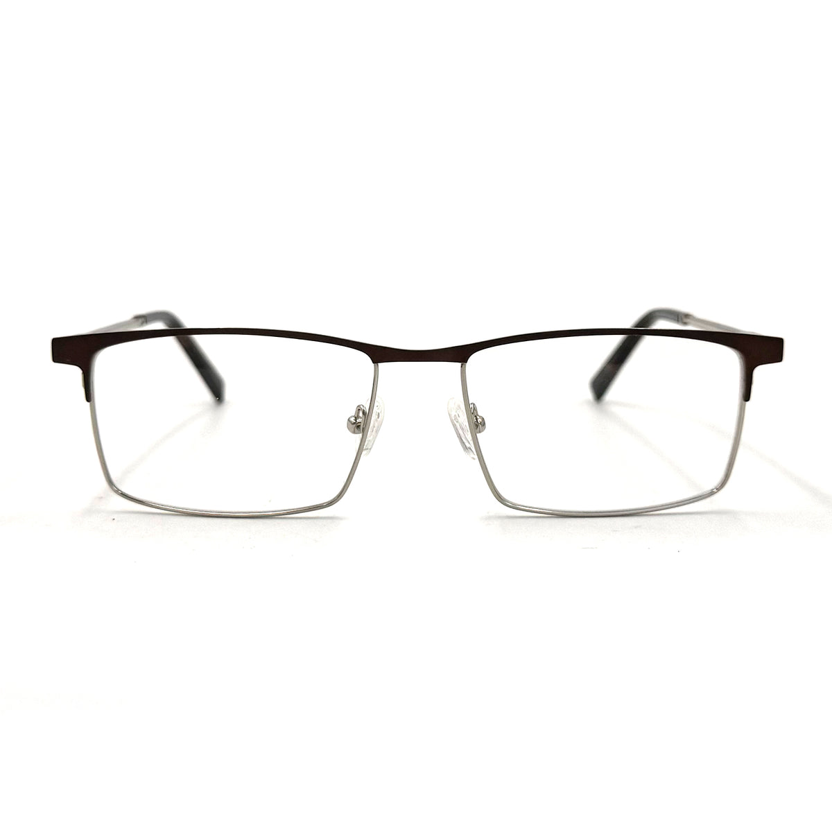 MiGAFAS XK4764 Brown stainless steel browline eyeglasses front view