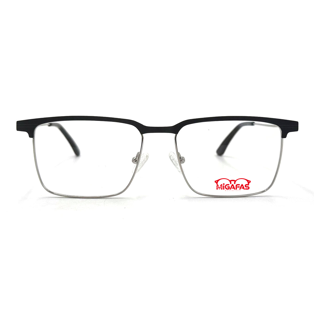MiGAFAS XK4762 Black stainless steel rectangle eyeglasses front view