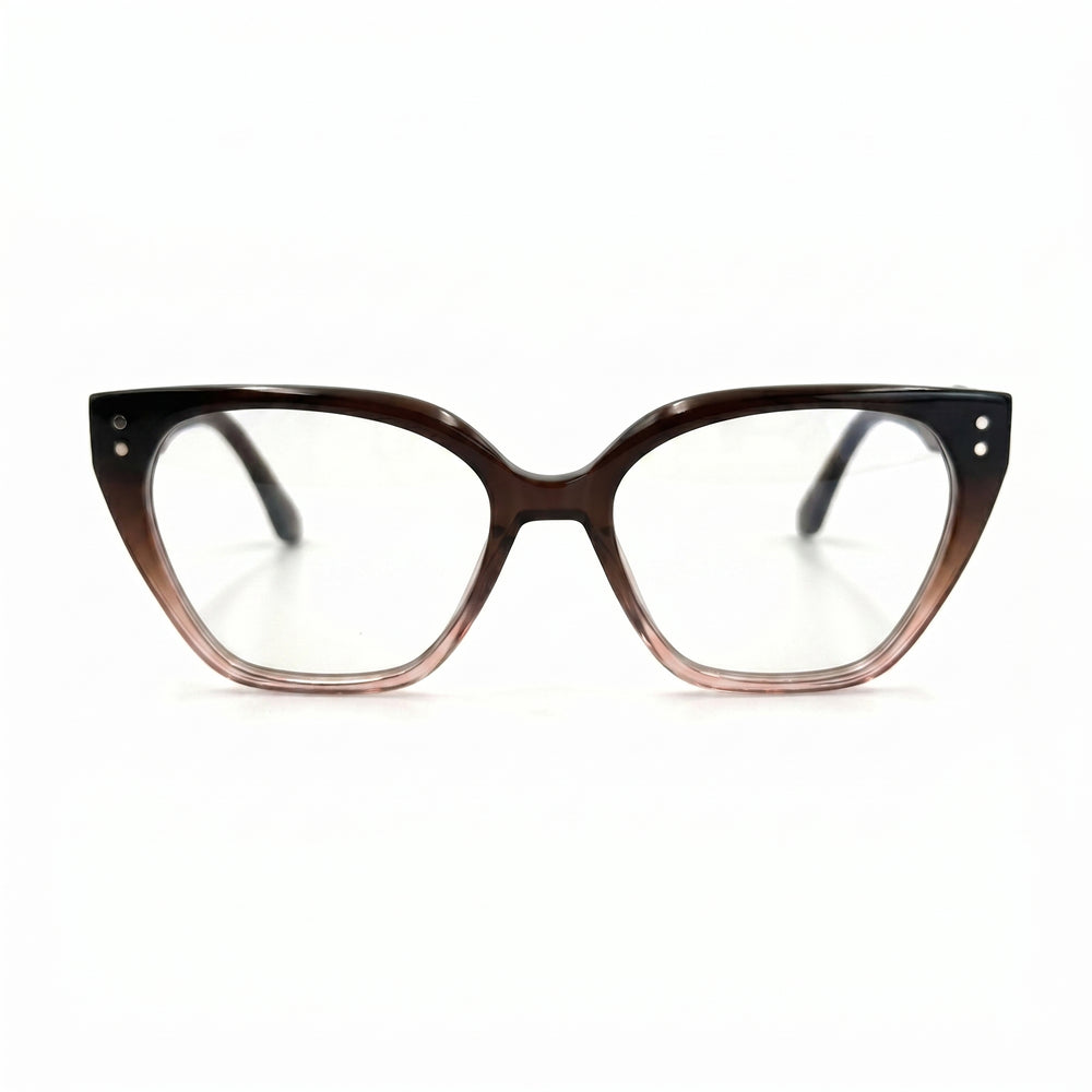 MiGAFAS F0104 Brown cat-eye acetate prescription eyeglasses, front view