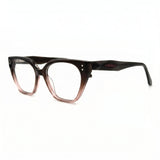 MiGAFAS F0104 Brown cat-eye acetate prescription eyeglasses, three-quarter view