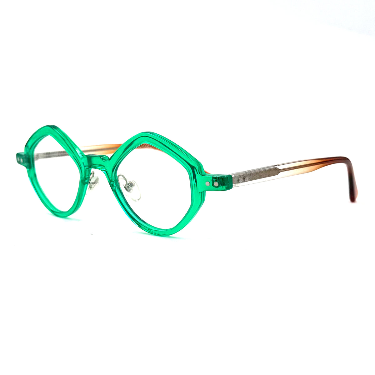 MiGAFAS 87918 polygonal acetate prescription eyeglasses, three-quarter view