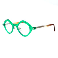 MiGAFAS 87918 polygonal acetate prescription eyeglasses, three-quarter view