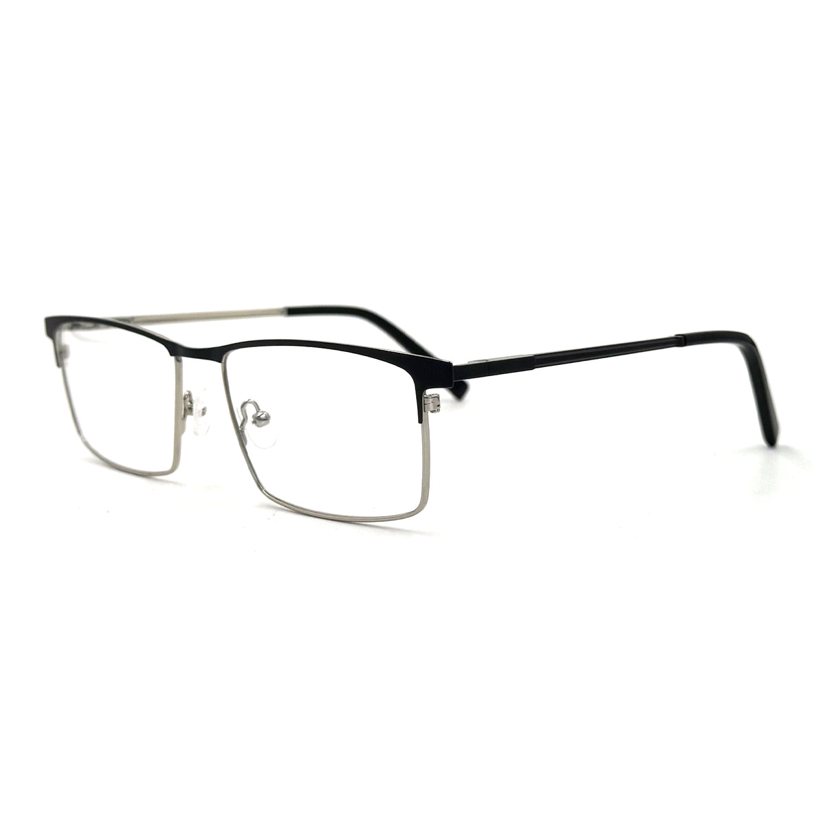 MiGAFAS XK4764 Black stainless steel browline eyeglasses three-quarter view