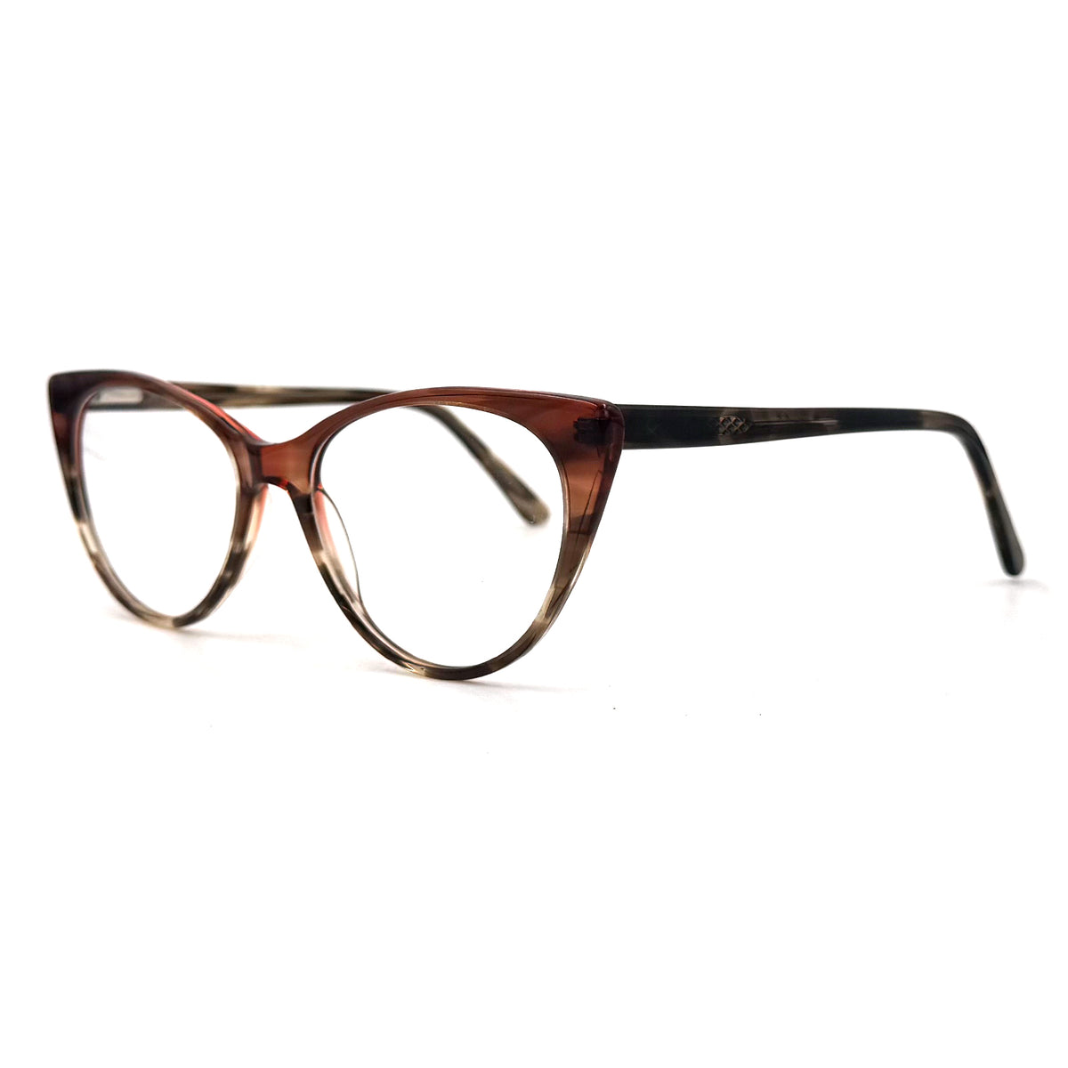 MiGAFAS EG3342 Brown cat-eye acetate prescription eyeglasses, three-quarter view