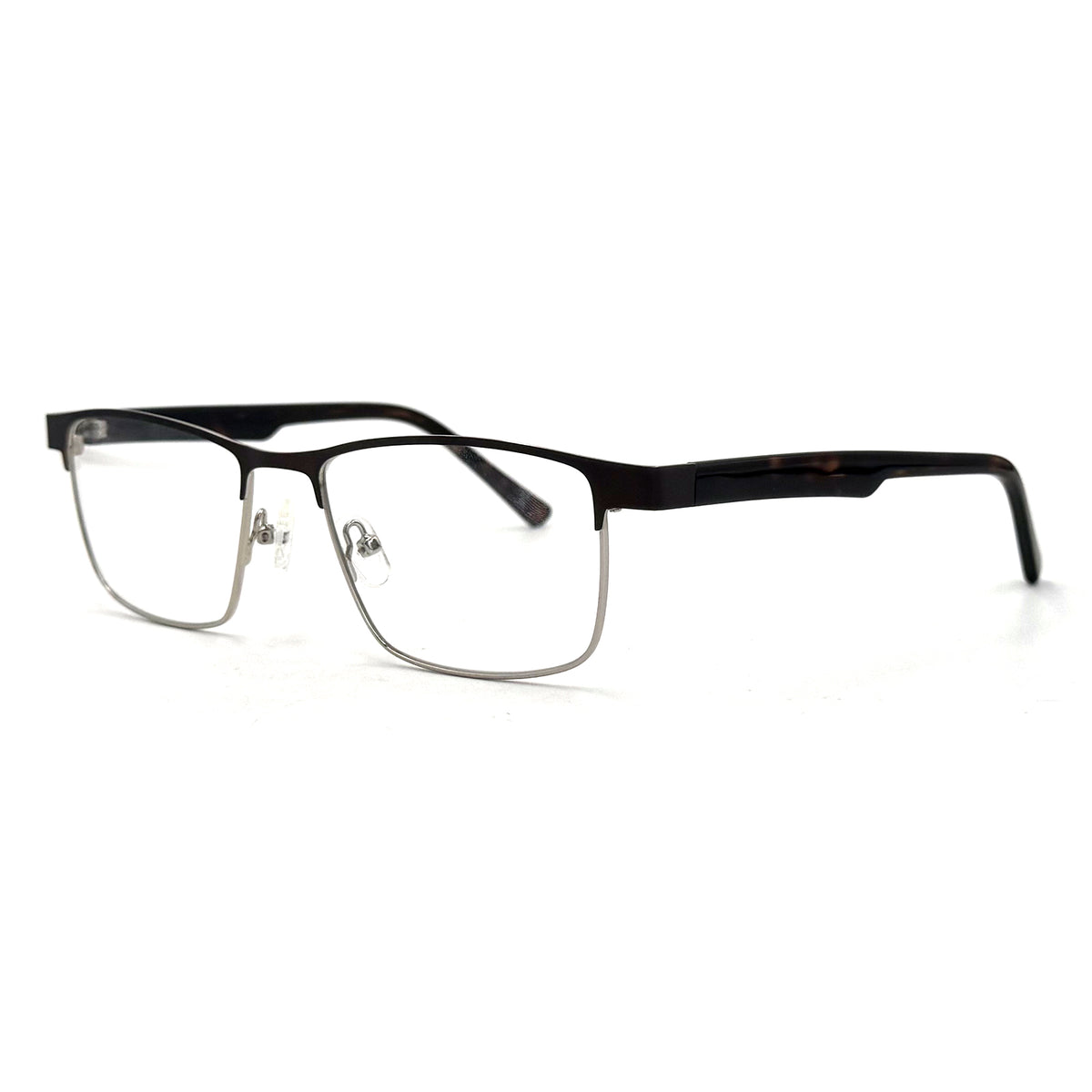 MiGAFAS XK4738 Brown metal geometric browline eyeglasses three-quarter view