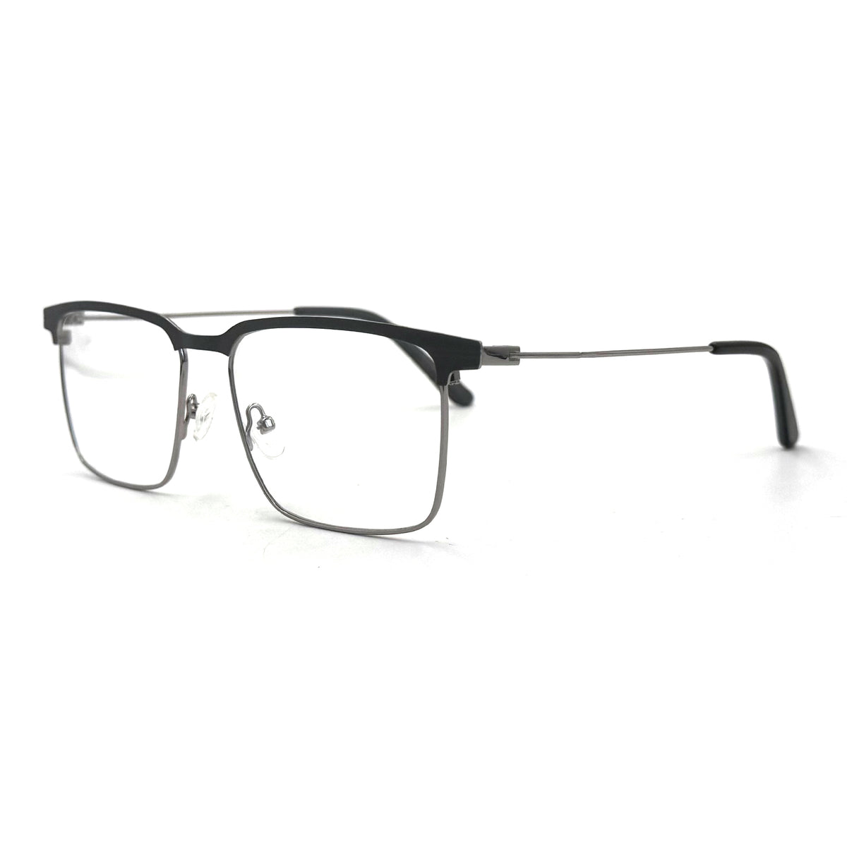 MiGAFAS XK4762 Gray stainless steel rectangle eyeglasses three-quarter view