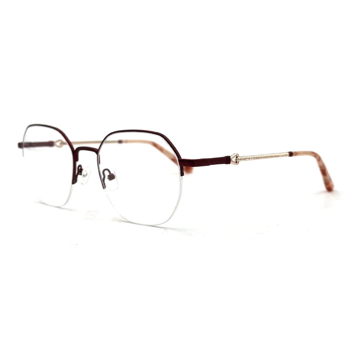 MiGAFAS XK4767 Red metal geometric round eyeglasses three-quarter view