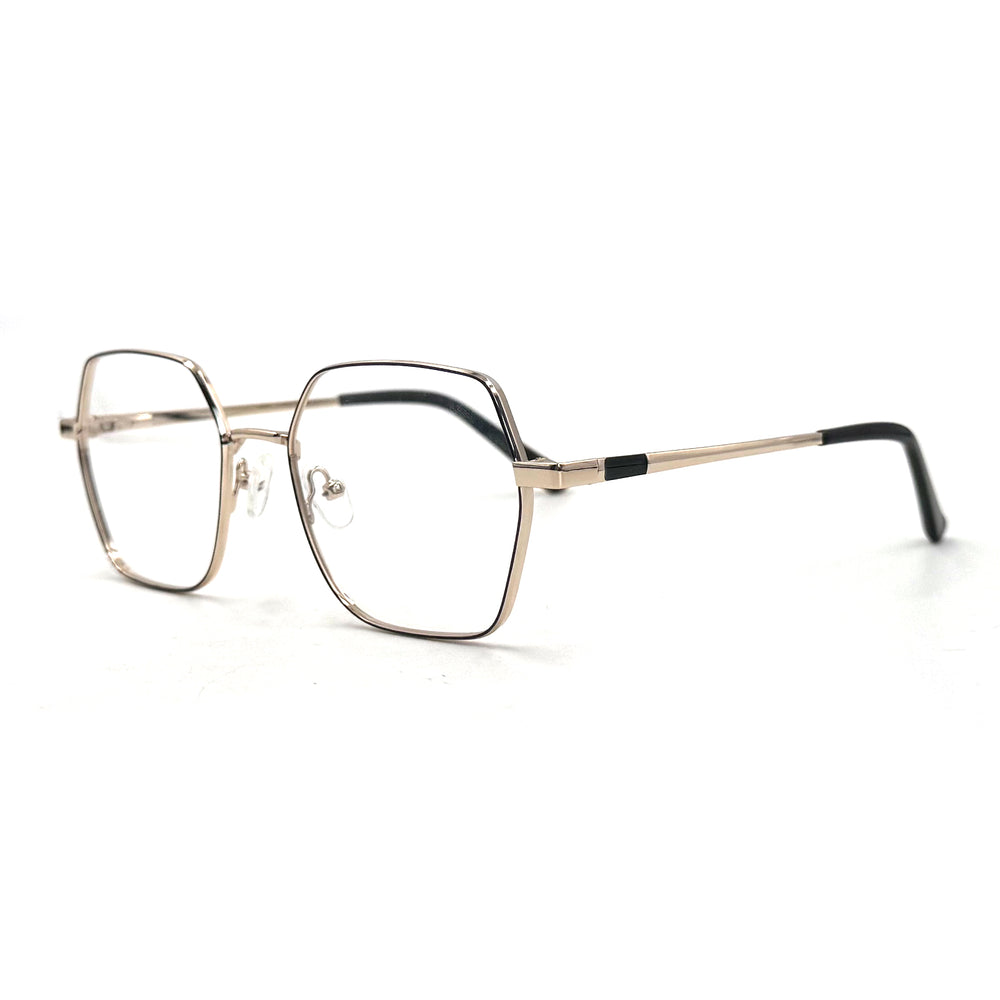MiGAFAS XK4716 Black metal geometric rectangle eyeglasses three-quarter view