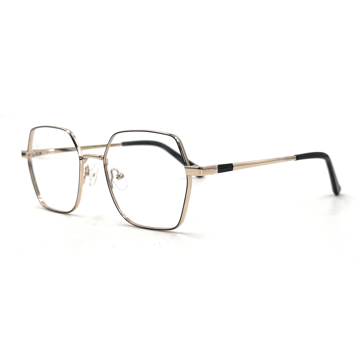 MiGAFAS XK4716 Black metal geometric rectangle eyeglasses three-quarter view