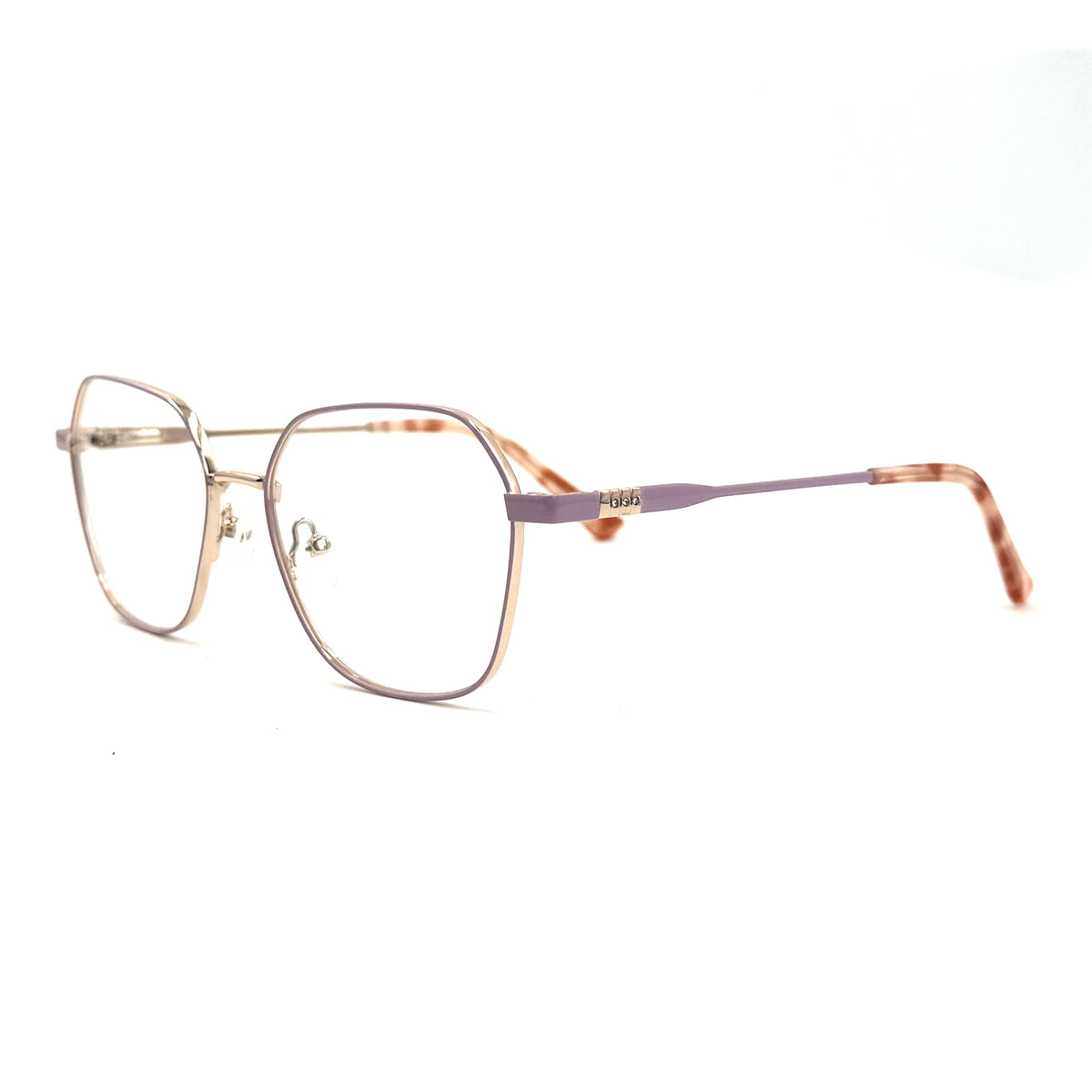 MiGAFAS XK4713 Pink metal geometric butterfly eyeglasses three-quarter view