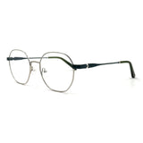 MiGAFAS XK4766 Blue Metal geometric round eyeglasses three-quarter view