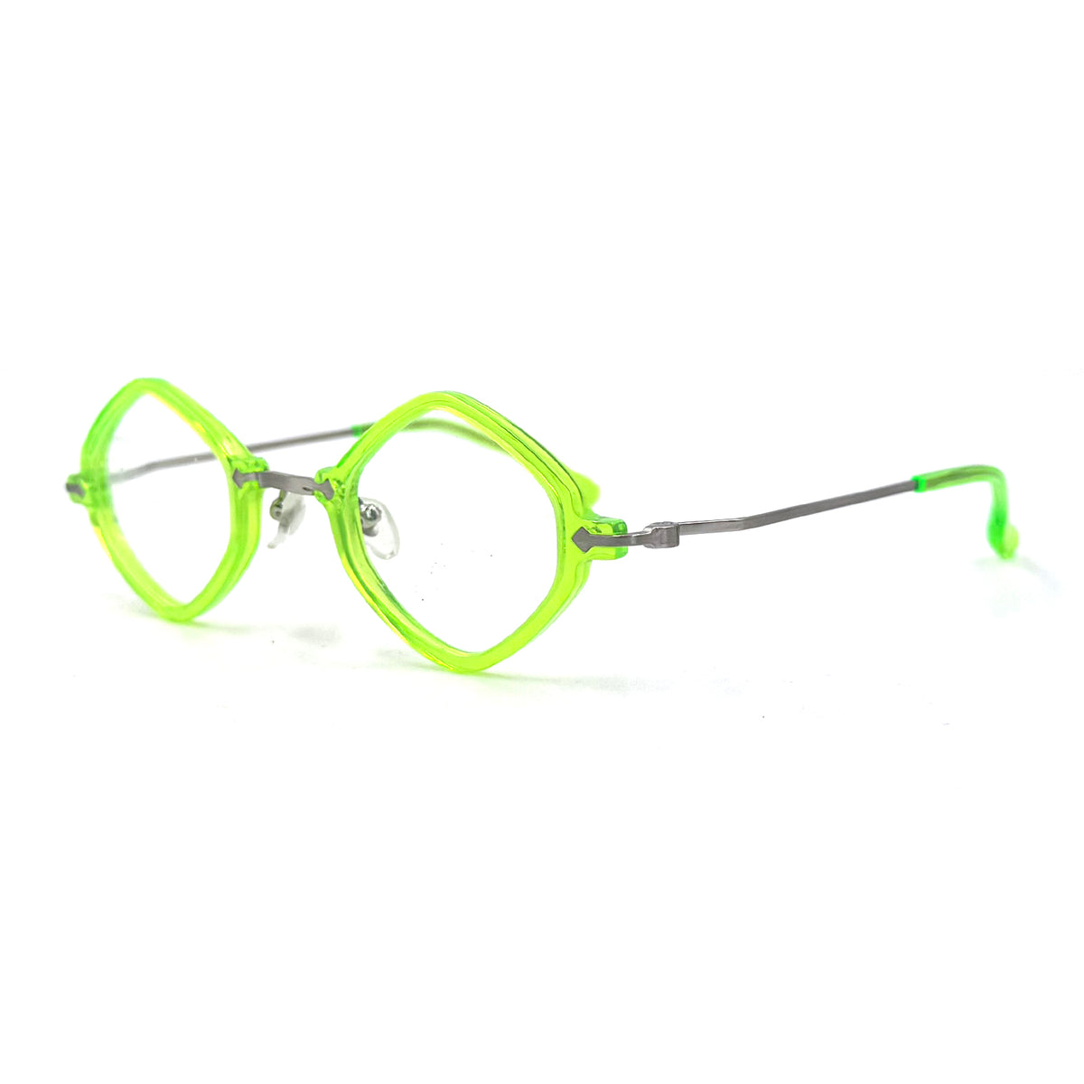 MiGAFAS 87956 polygonal acetate prescription eyeglasses, three-quarter view