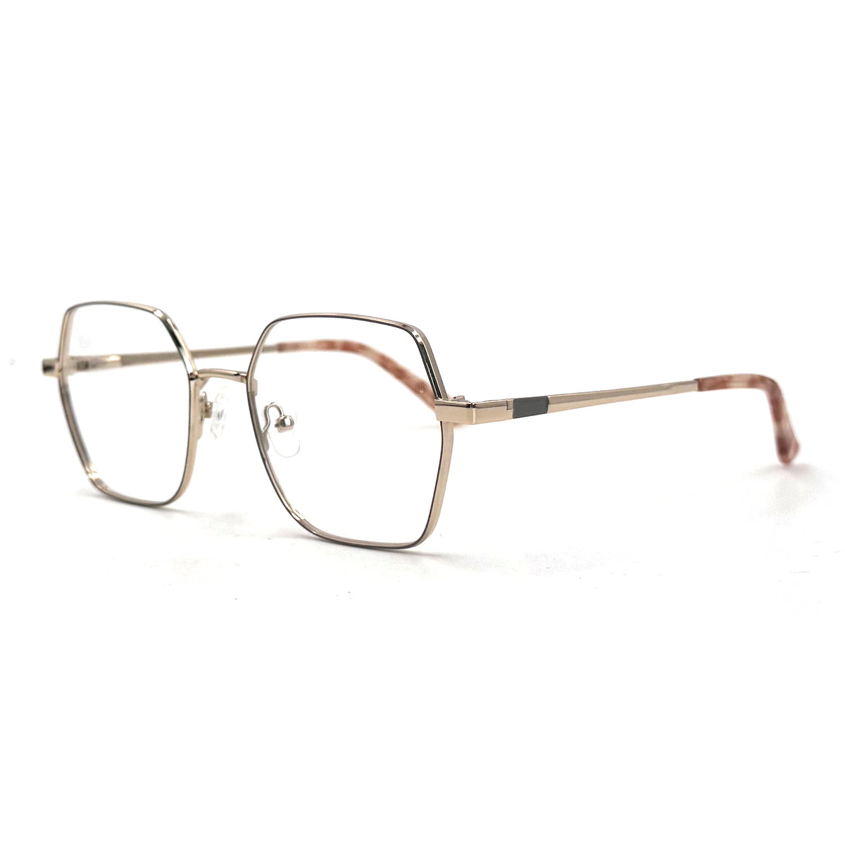 MiGAFAS XK4716 Rose Gold metal geometric rectangle eyeglasses three-quarter view
