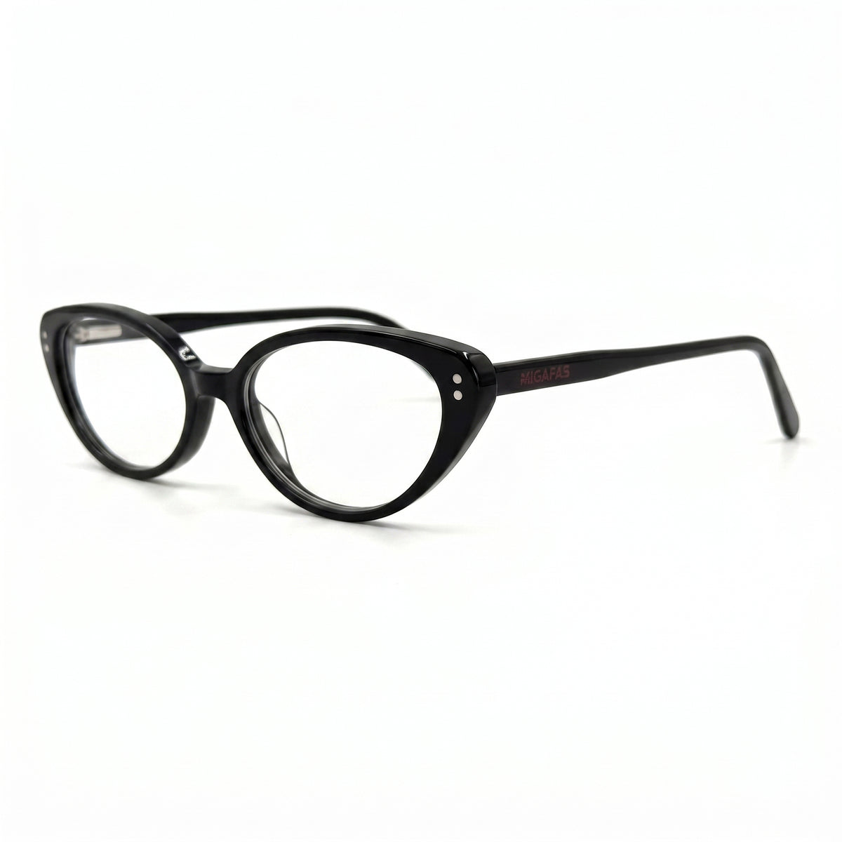 MiGAFAS F6000 Black cat-eye acetate prescription eyeglasses,three-quarter view