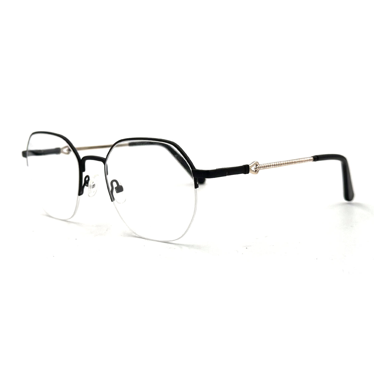 MiGAFAS XK4767 Black metal geometric round eyeglasses three-quarter view