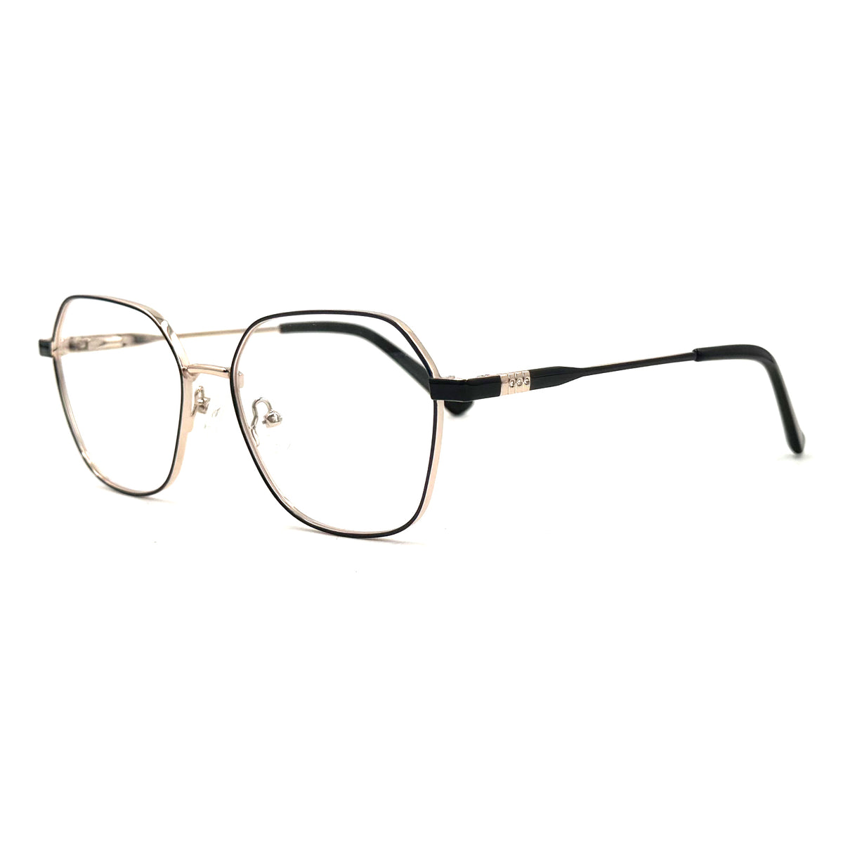 MiGAFAS XK4713 Black metal geometric butterfly eyeglasses three-quarter view