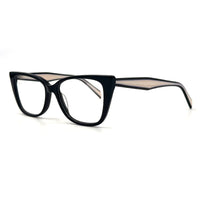 MiGAFAS BR6614 Black cat-eye acetate prescription eyeglasses, three-quarter view