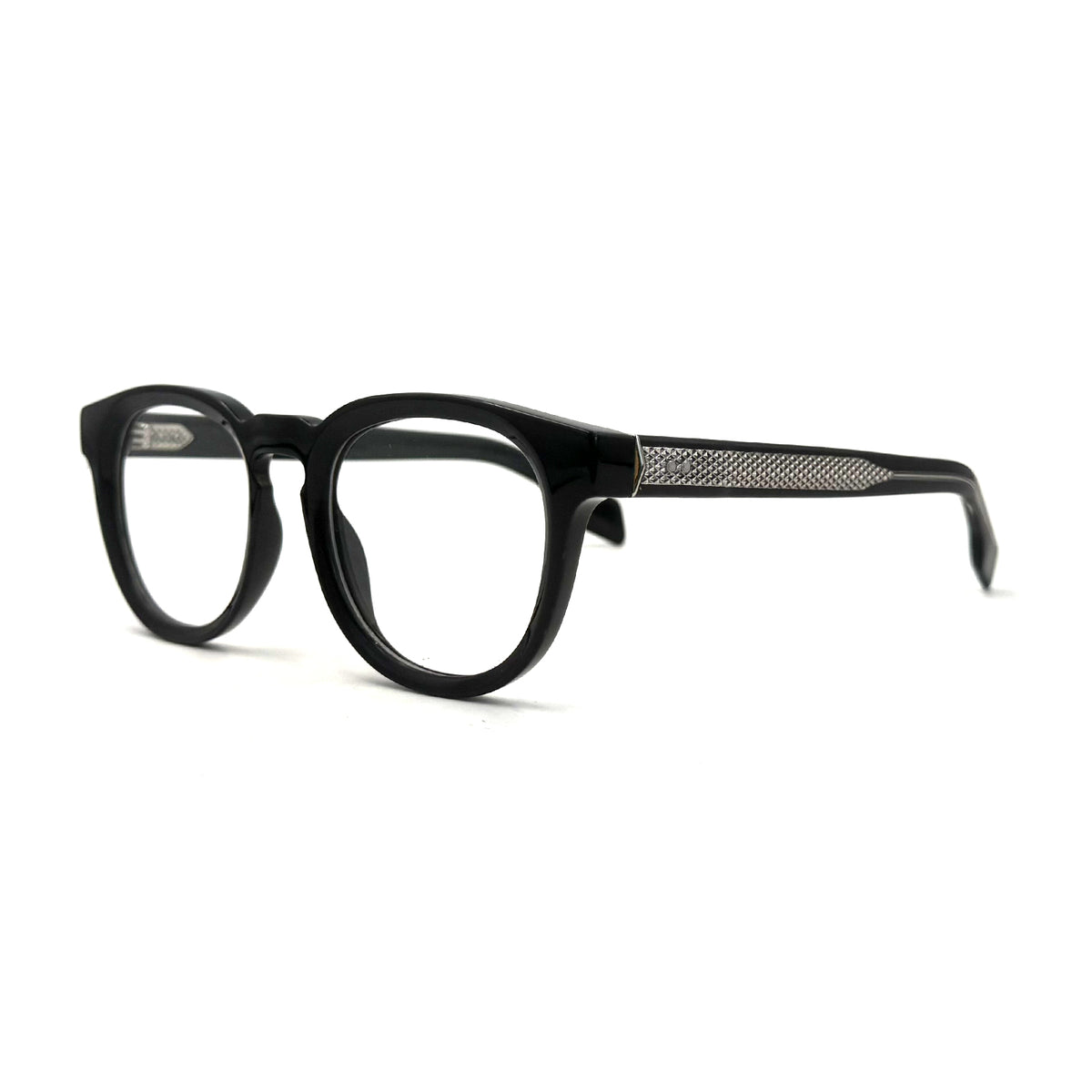 MiGAFAS QSZ5616 Black acetate Boston eyeglasses，three-quarter view