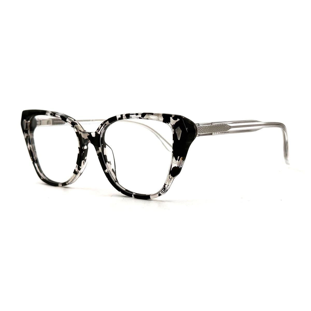MiGAFAS F6816 Transparent Havana acetate cat-eye eyeglasses three-quarter view
