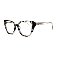 MiGAFAS F6816 Transparent Havana acetate cat-eye eyeglasses three-quarter view