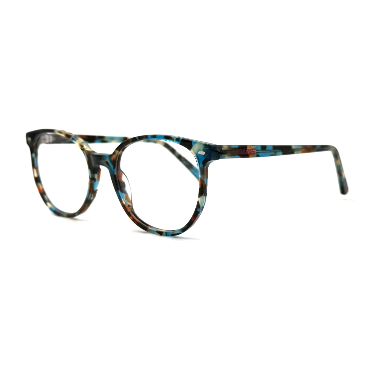 MiGAFAS FR6916 Blue Havana Wellington acetate prescription eyeglasses, three-quarter view