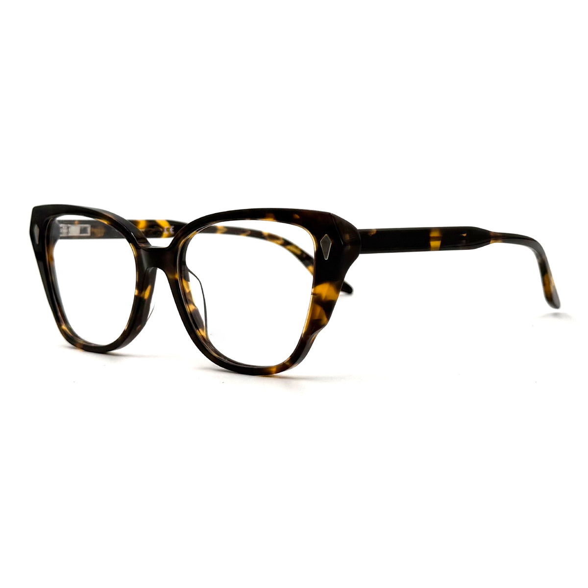 MiGAFAS F6816 Havana acetate cat-eye eyeglasses three-quarter view