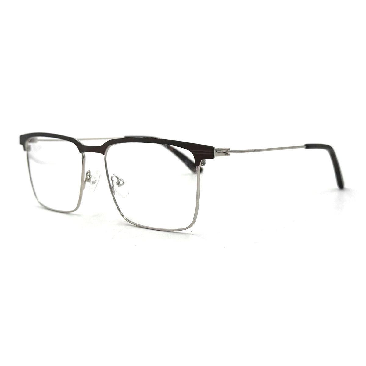 MiGAFAS XK4762 Brown stainless steel rectangle eyeglasses three-quarter view