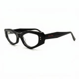 MiGAFAS F0187 Black cat-eye acetate prescription eyeglasses, three-quarter view
