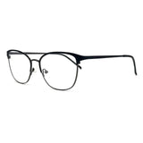 MiGAFAS K4136 Black browline stainless steel prescription eyeglasses, three-quarter view