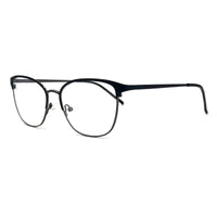 MiGAFAS K4136 Black browline stainless steel prescription eyeglasses, three-quarter view