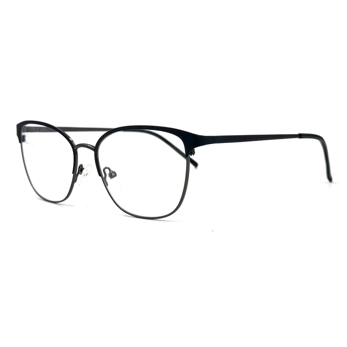MiGAFAS K4136 Black browline stainless steel prescription eyeglasses, three-quarter view