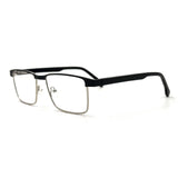 MiGAFAS XK4737 Black stainless steel browline eyeglasses three-quarter view