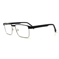 MiGAFAS XK4737 Black stainless steel browline eyeglasses three-quarter view