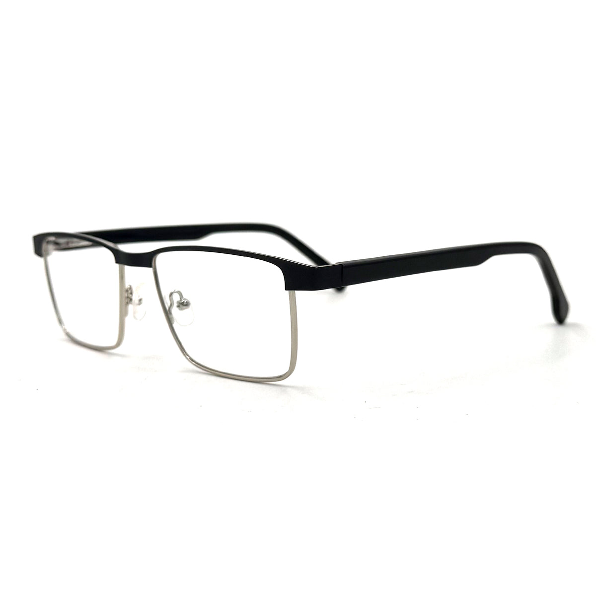 MiGAFAS XK4737 Black stainless steel browline eyeglasses three-quarter view