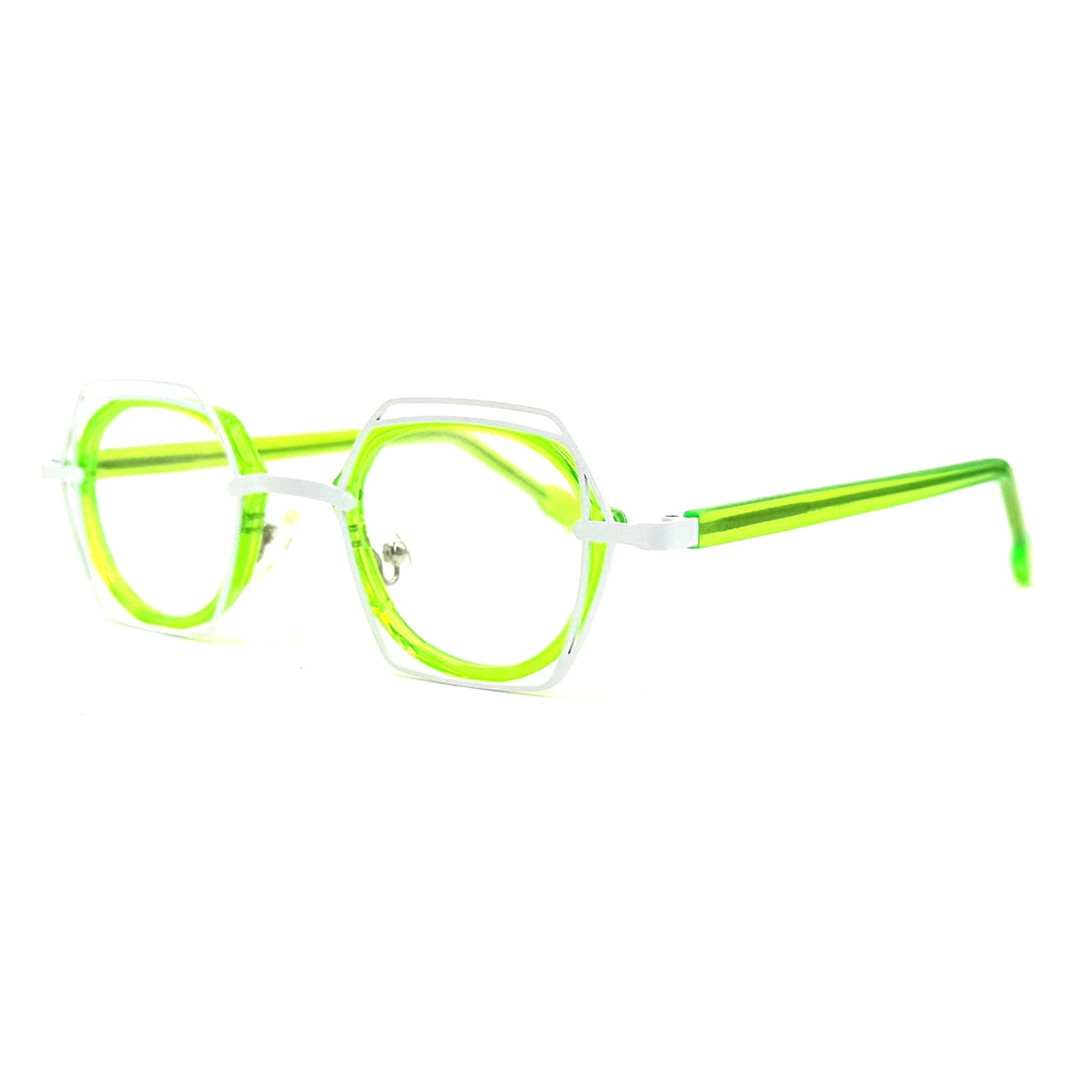 MiGAFAS 87961 polygonal acetate prescription eyeglasses, three-quarter view