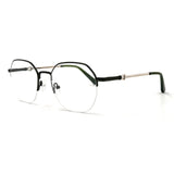 MiGAFAS XK4767 Green metal geometric round eyeglasses three-quarter view