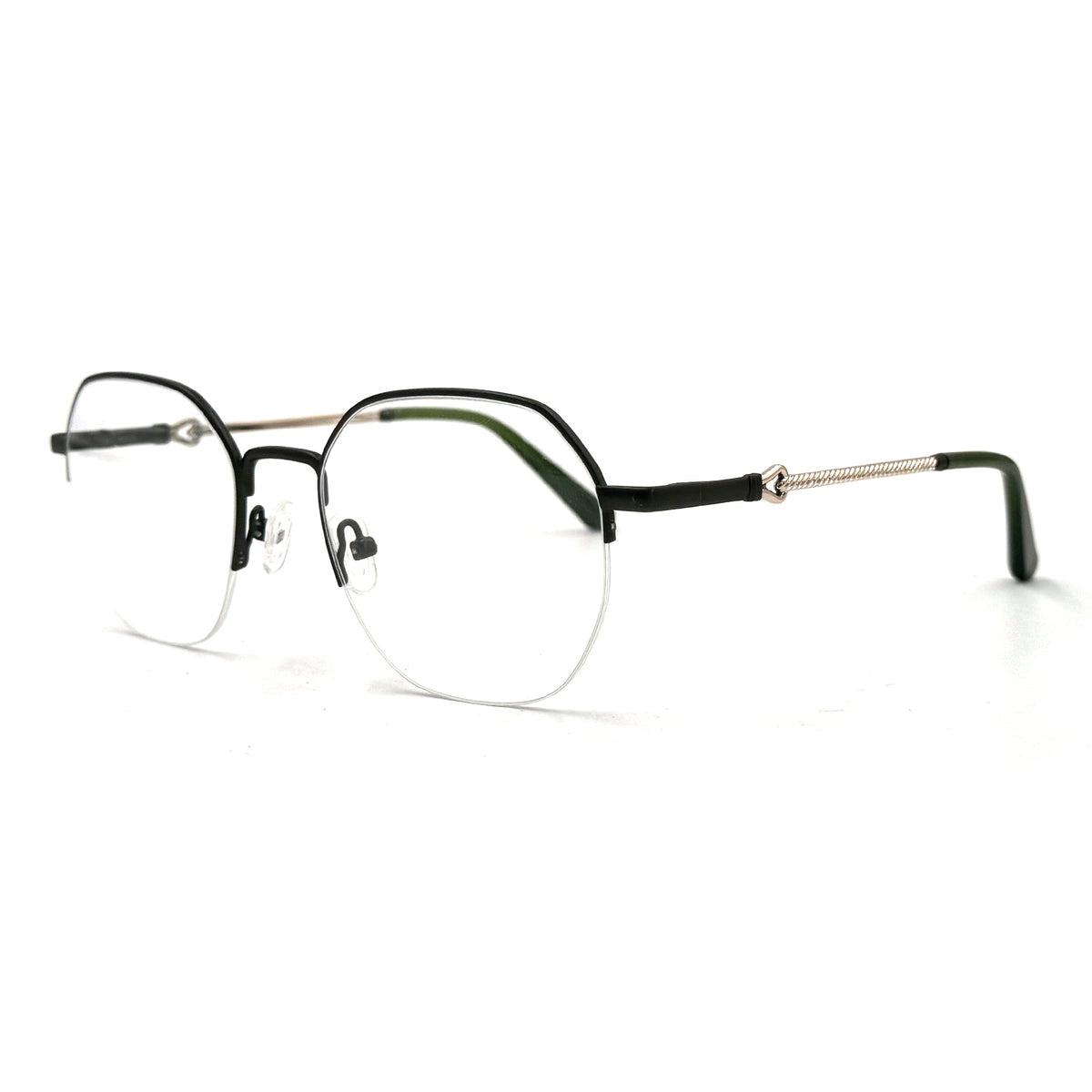 MiGAFAS XK4767 Green metal geometric round eyeglasses three-quarter view