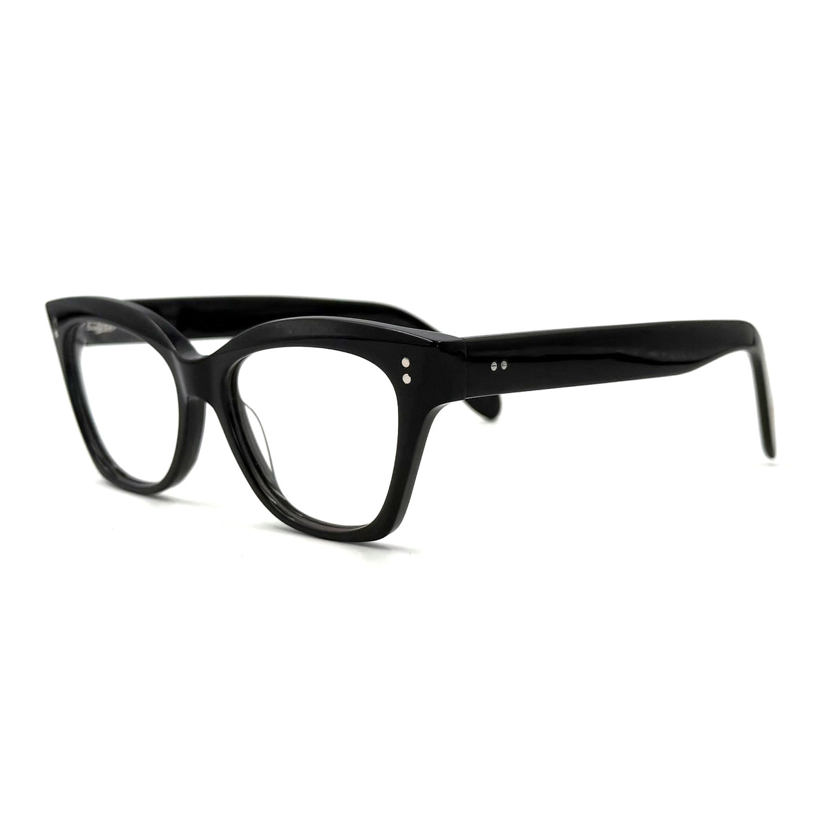 MiGAFAS F0139 Black cat-eye acetate prescription eyeglasses, three-quarter view