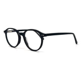 MiGAFAS EG3316 black Boston acetate prescription eyeglasses, three-quarter view