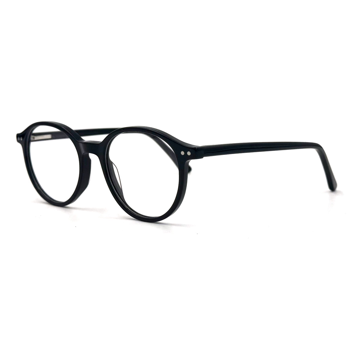 MiGAFAS EG3316 black Boston acetate prescription eyeglasses, three-quarter view