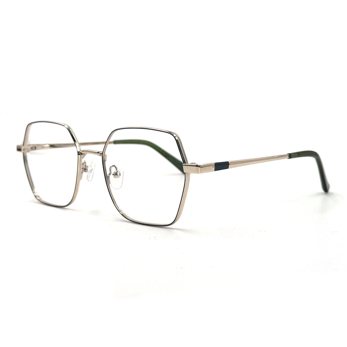MiGAFAS XK4716 Green metal geometric rectangle eyeglasses three-quarter view