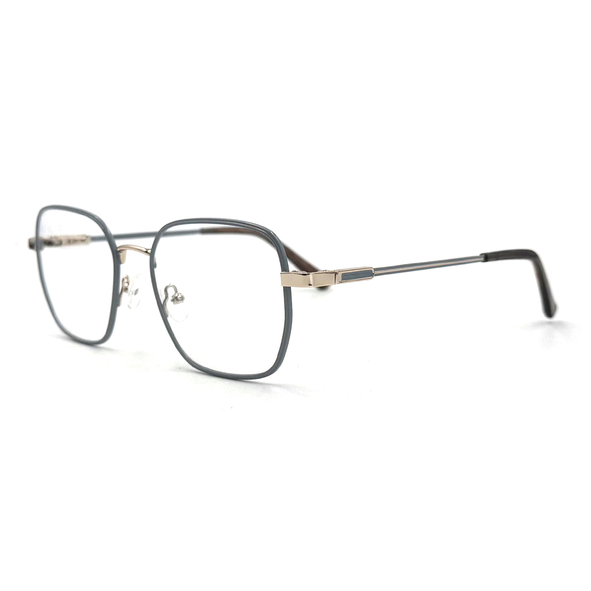 MiGAFAS XK4769 Gray metal square eyeglasses three-quarter view