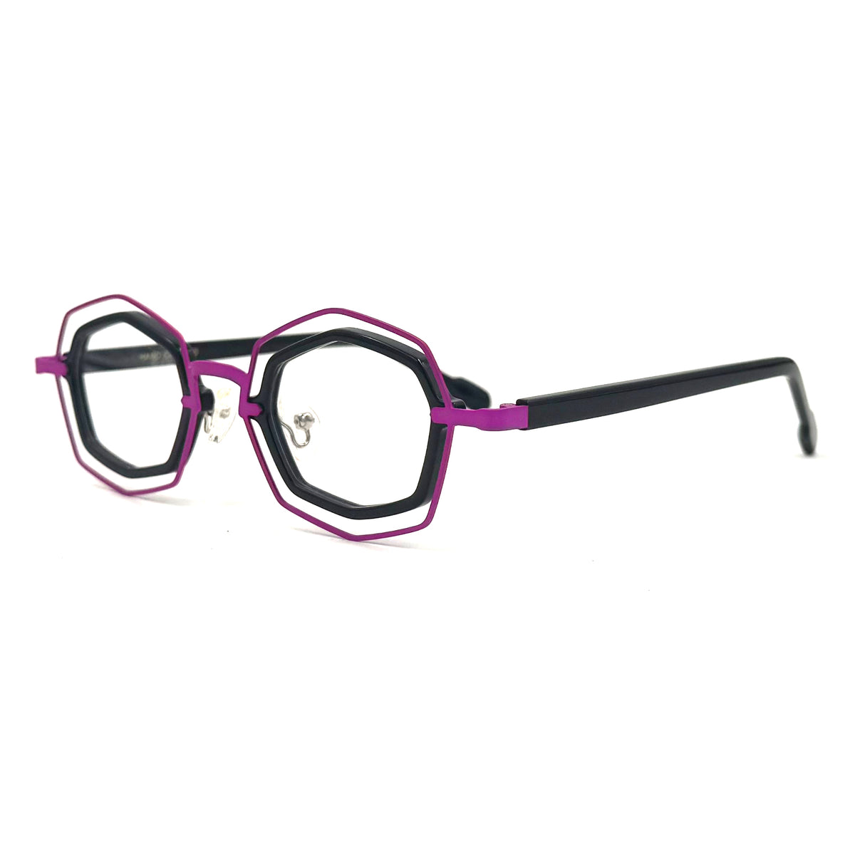 MiGAFAS 87962 polygonal acetate prescription eyeglasses, three-quarter view