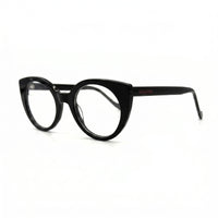 MiGAFAS FR6136 Black cat-eye acetate prescription eyeglasses, three-quarter view