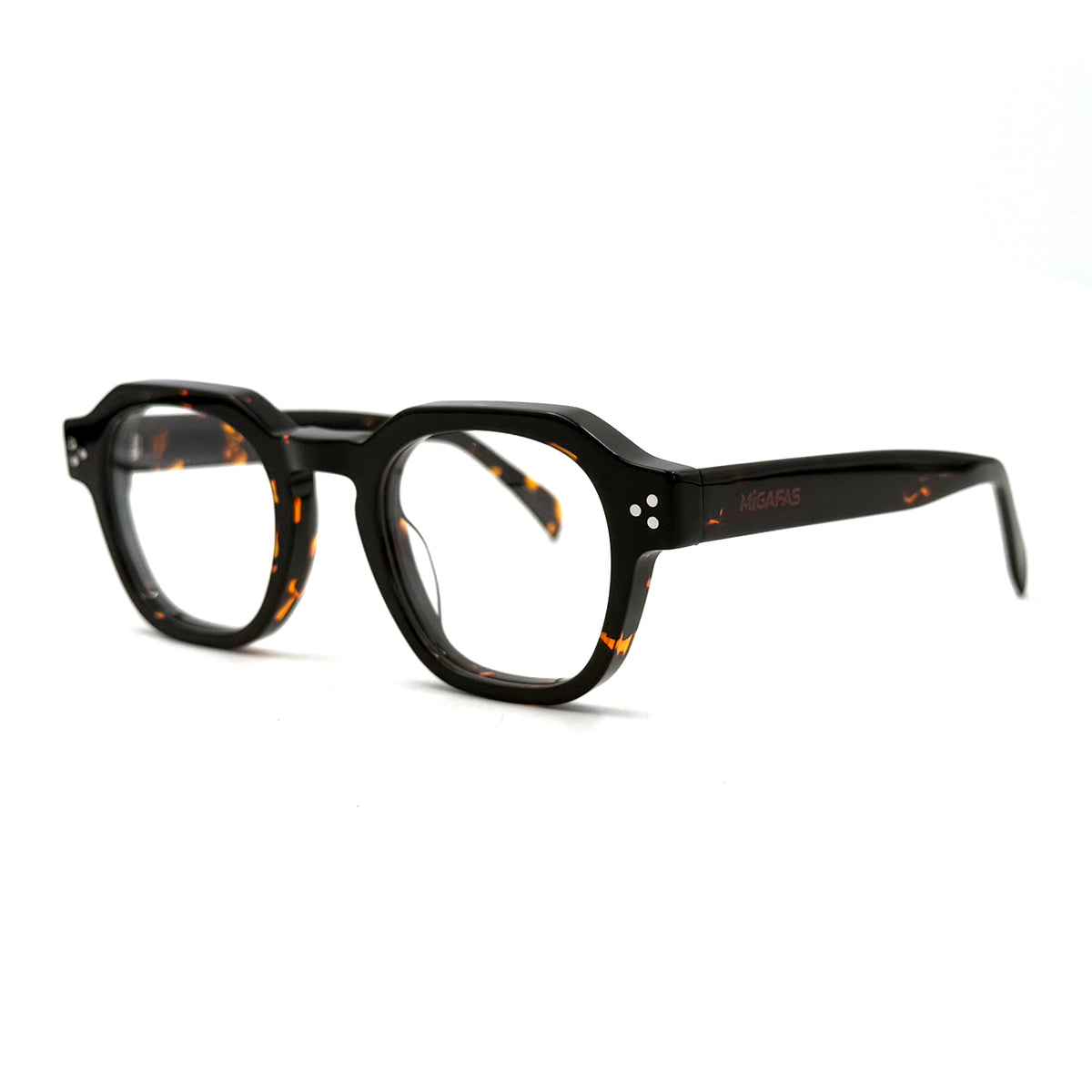MiGAFAS FR6965 Havana crown acetate prescription eyeglasses, three-quarter view